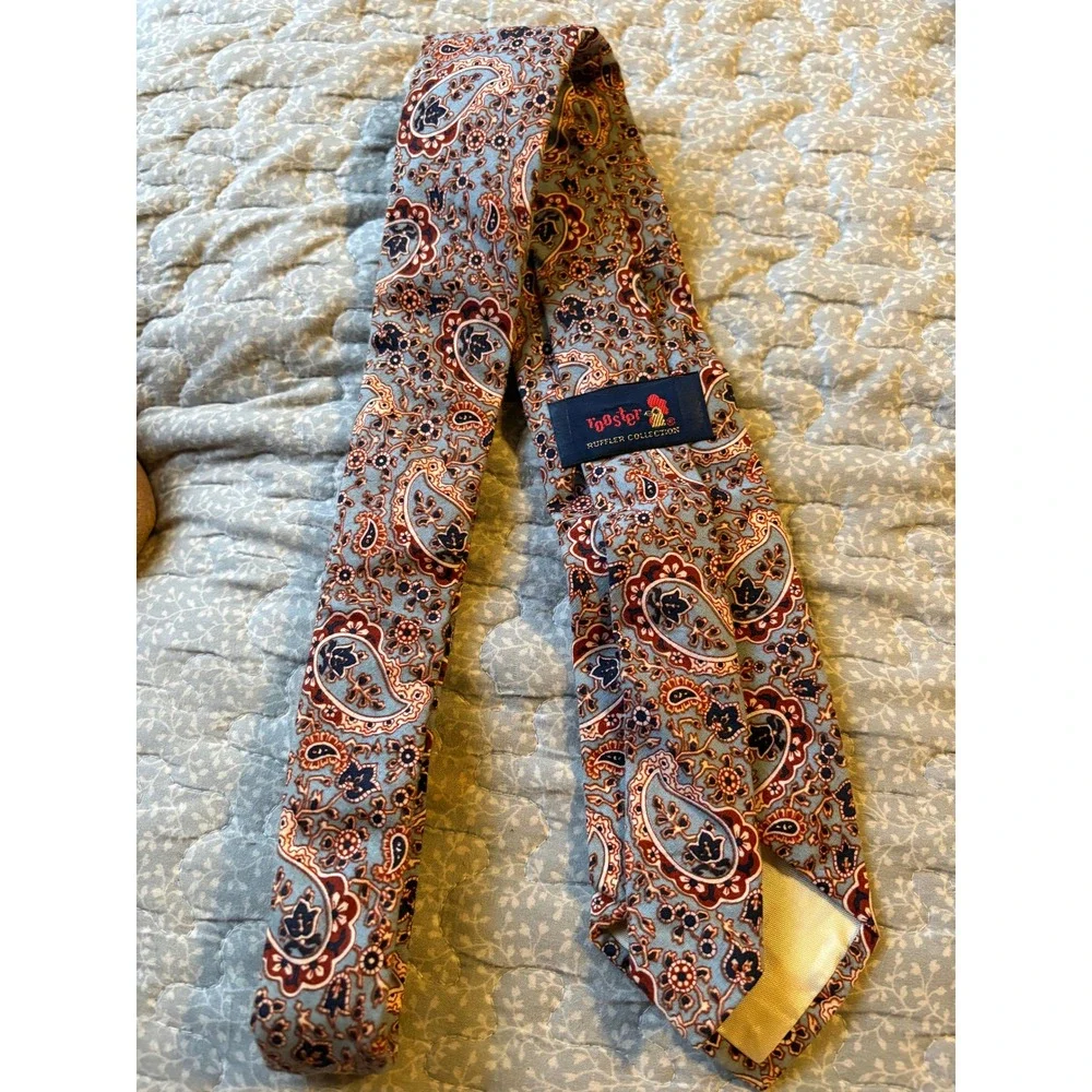 Rooster Necktie Mens OS Blue Excellent Paisley Ruffler Collection Vintage Tie